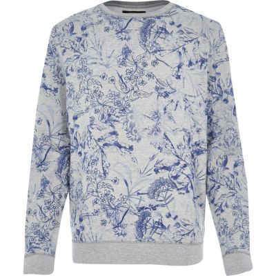 Grey floral sketch print sweatshirt